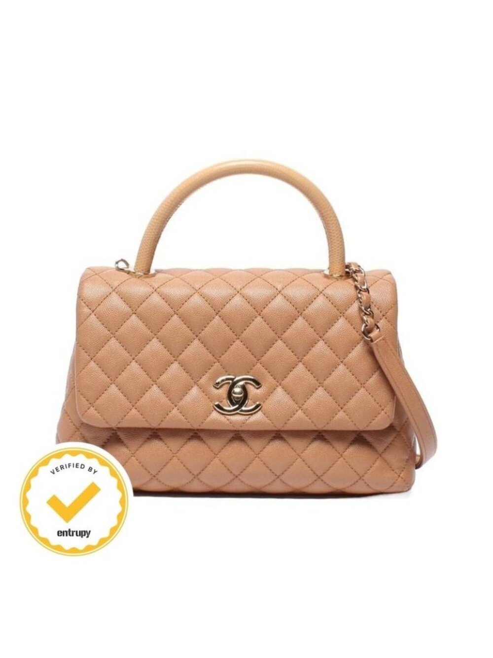 Chanel 2-Way Shoulder Bag Quilted Gold Caviar Leather Coco Handle 29